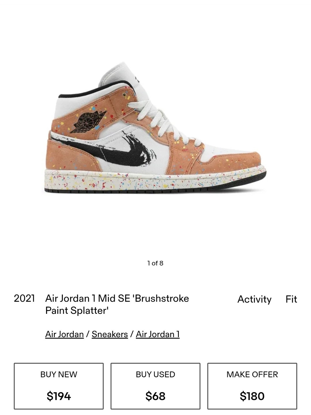 Nike AIR Jordan 1 MID SE 'Brushstroke Paint Splatter" - Picture 7 of 7